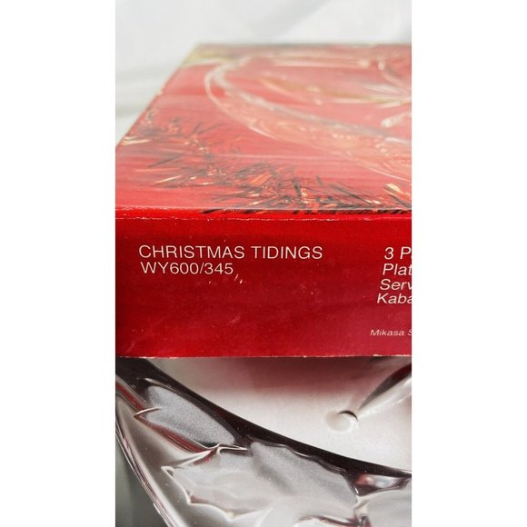 MIKASA 12 inch Divided Server Dish Clear Crystal Thick Glass Christmas Tidings - Picture 9 of 10